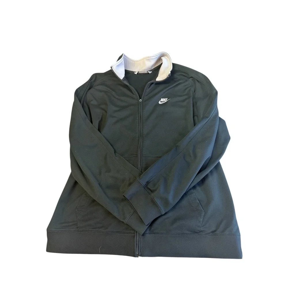 Vintage‎ Nike Embroidered Zip Up Hoodie Men's Large Black BROKEN ZIPPER